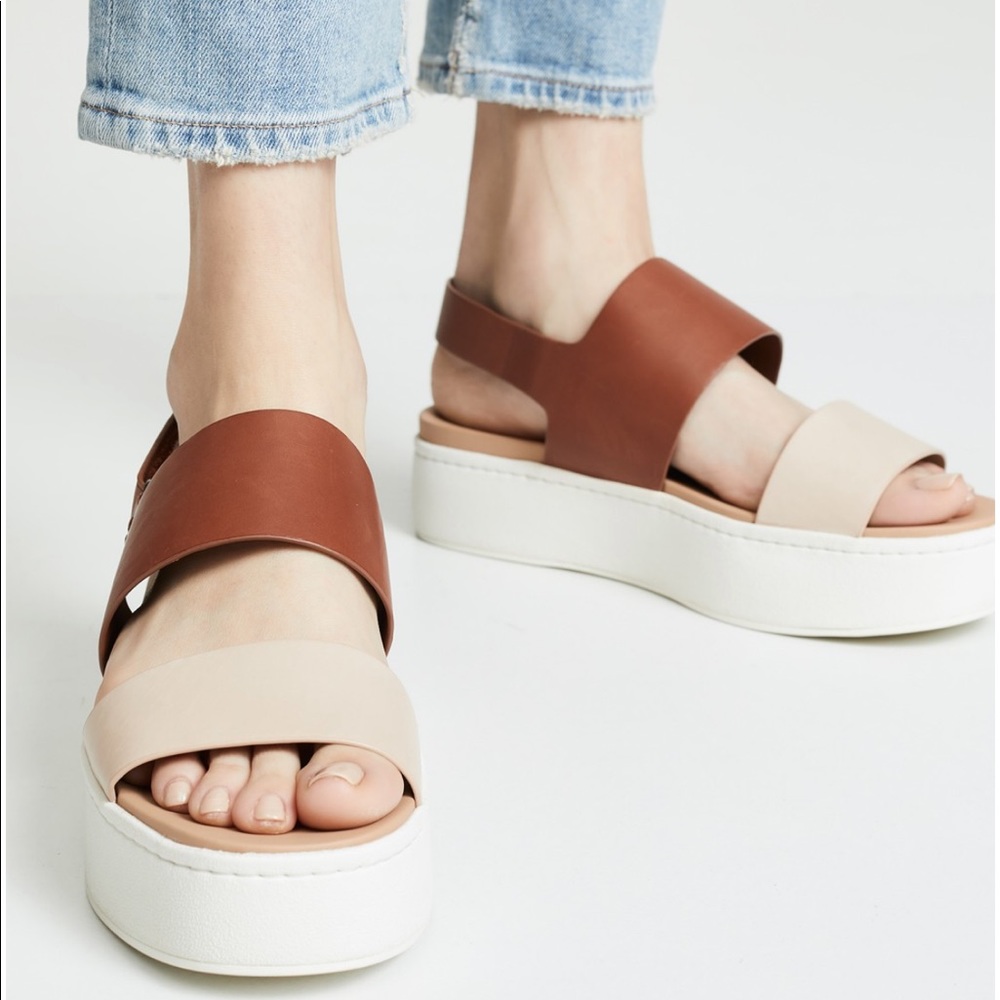 Vince Platform Brown White & Cream Leather Sandal